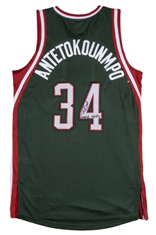 2013-14 Giannis Antetokounmpo Rookie Season Game Used, Twice Signed, & Inscribed Milwaukee Bucks Road Jersey (Giannis COA & MEARS A10)